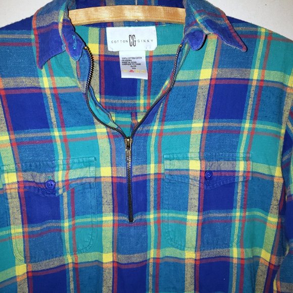 vintage Cotton Ginny women's pullover green blue plaid flannel shirt, size S - Picture 3 of 9